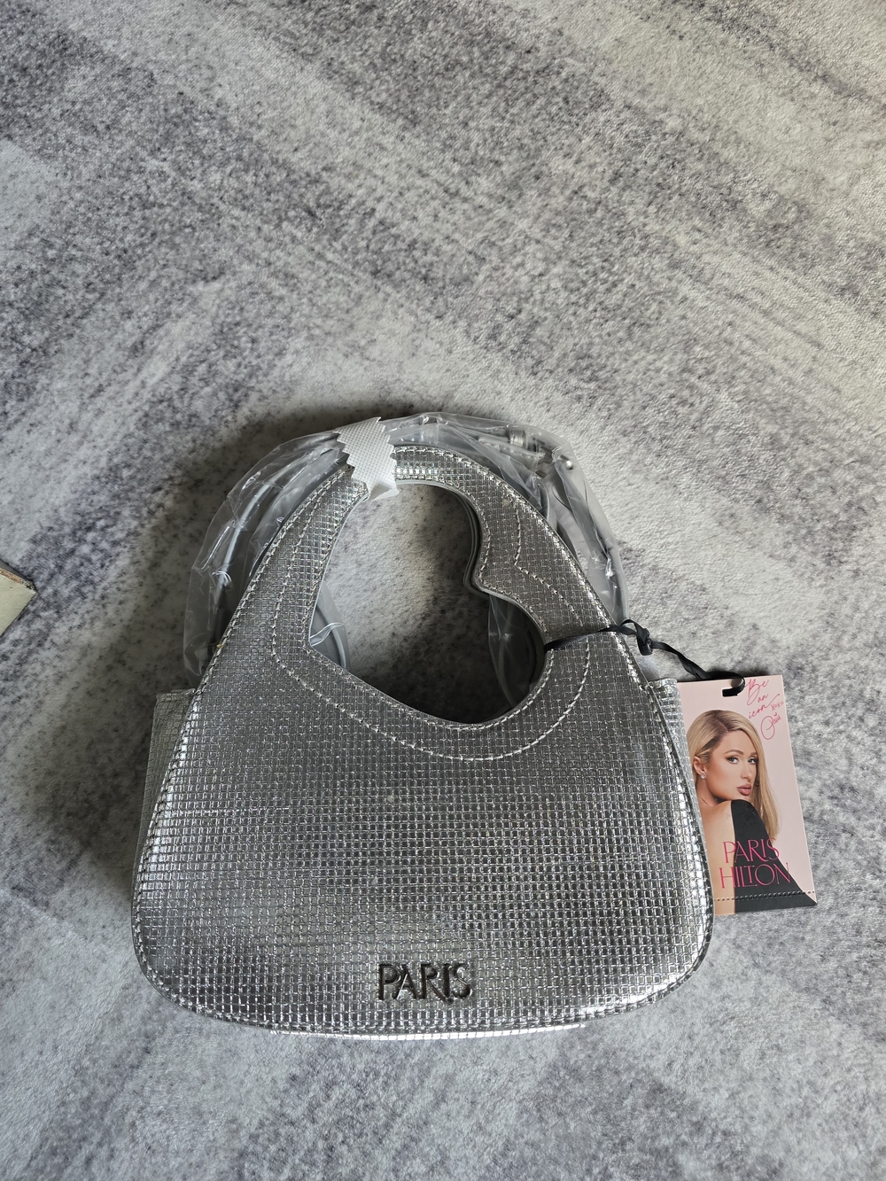 Paris Hilton Silver Metallic Croc-Texture Mini Shoulder Bag